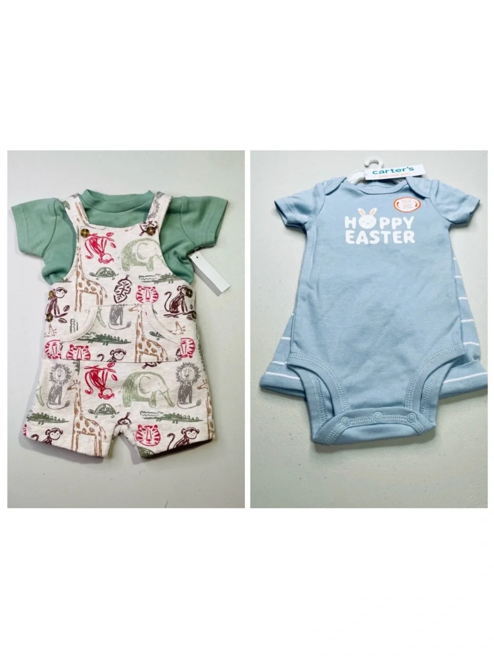 NWT Baby Essentials 3 Months Safari Overall Set & NWT Carter's 3 M Easter Set